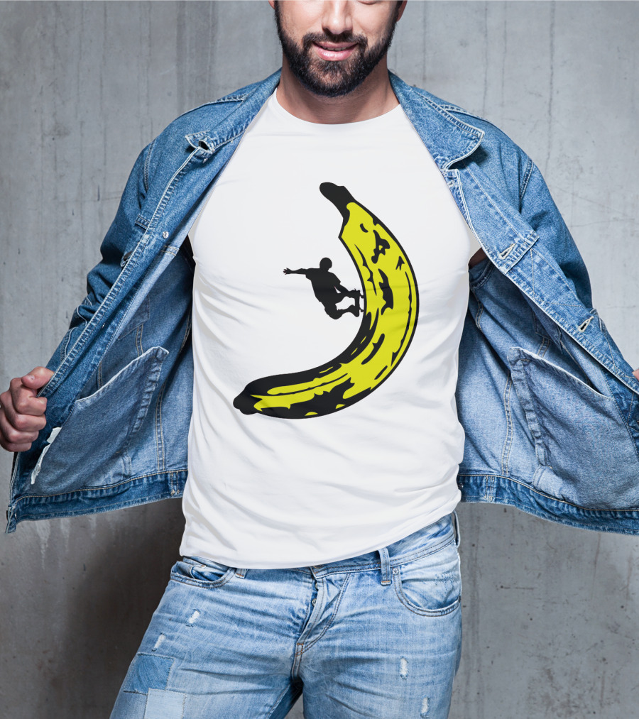 Banana Shaped Skateboard Ramp With Silhouette Skater Jumping T-Shirt