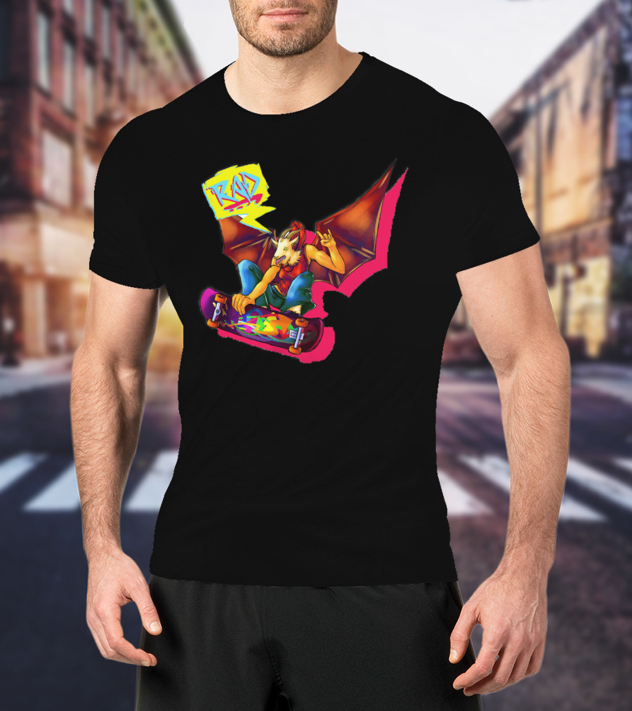 RAD Bat-Winged Skateboarder With Neon Graffiti Aesthetic T-Shirt