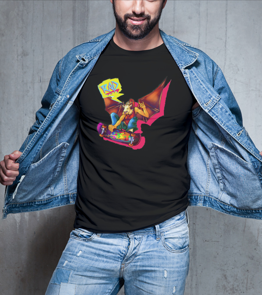 RAD Bat-Winged Skateboarder With Neon Graffiti Aesthetic T-Shirt