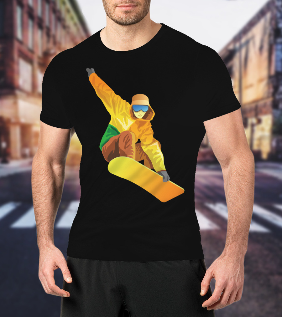 Snowboard Enthusiast In Vibrant Orange And Green T-Shirt
