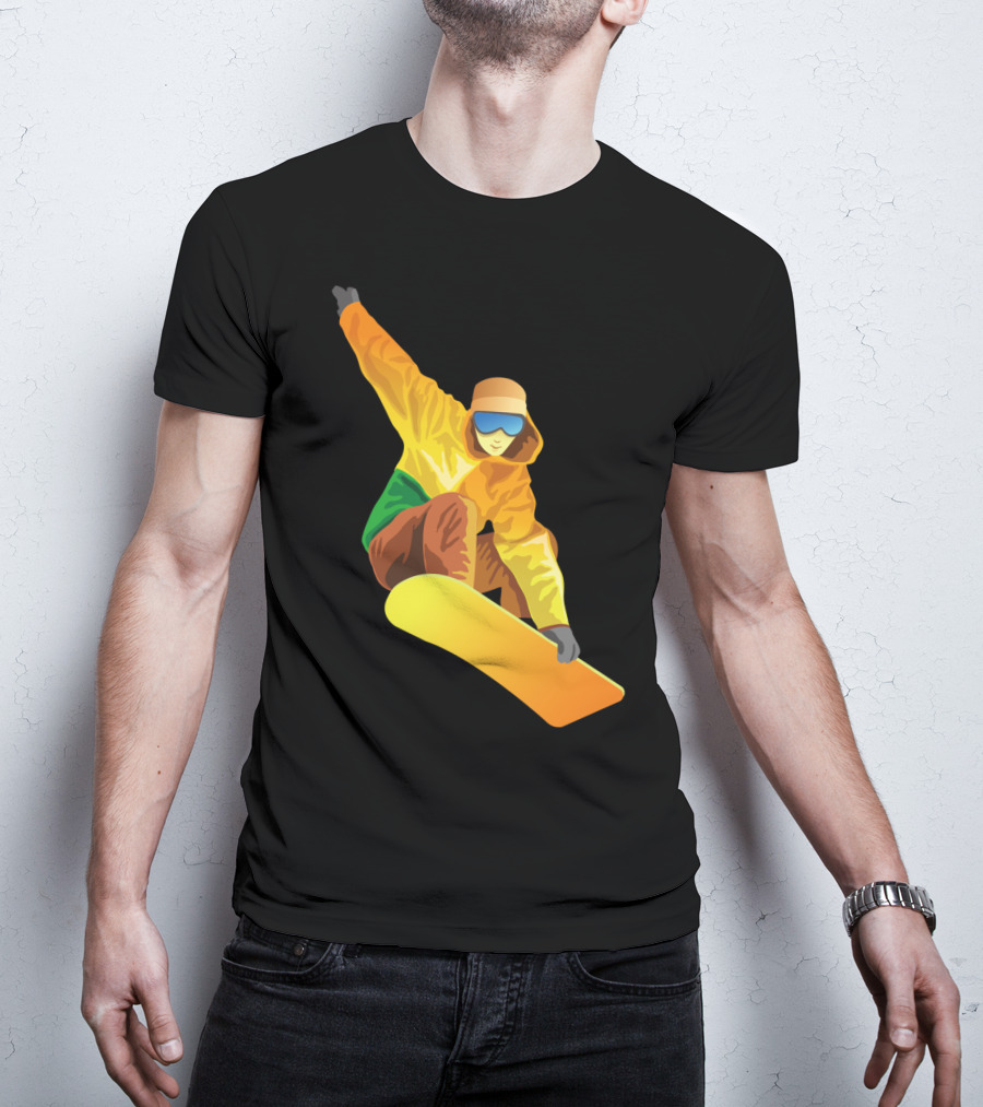 Snowboard Enthusiast In Vibrant Orange And Green T-Shirt