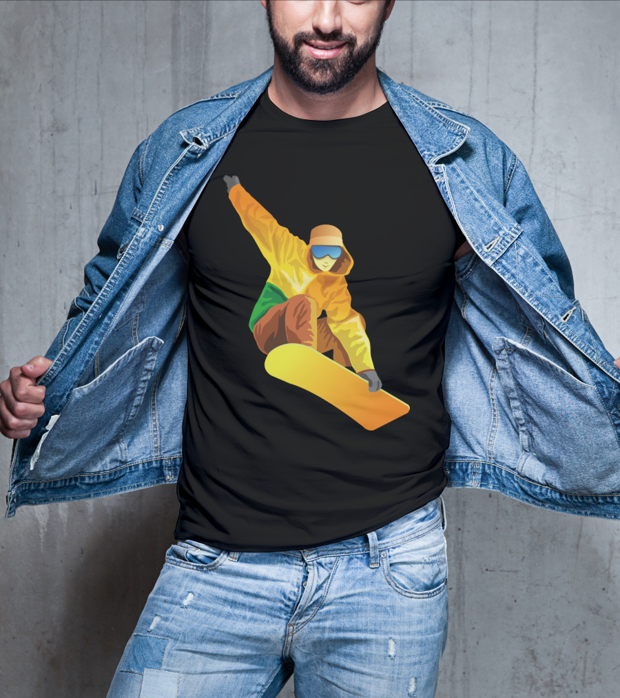Snowboard Enthusiast In Vibrant Orange And Green T-Shirt