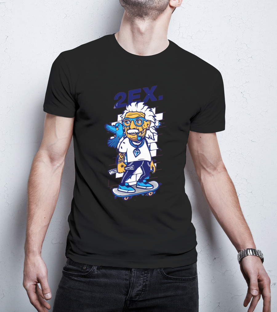 2Ex Einstein Skateboarder With Blue Bird And Diamond T-Shirt