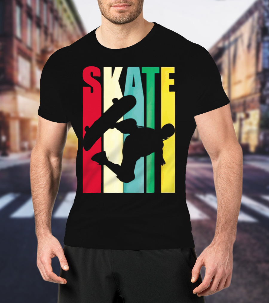 Skate Colorful Retro Vintage Skateboarding Silhouette T-Shirt