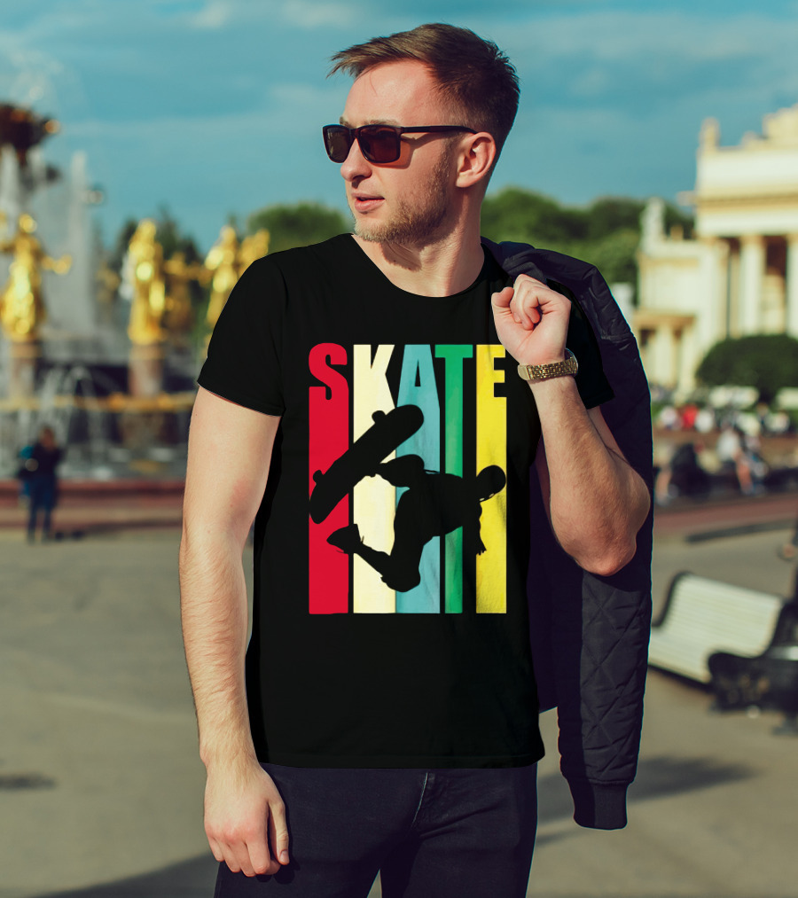 Skate Colorful Retro Vintage Skateboarding Silhouette T-Shirt