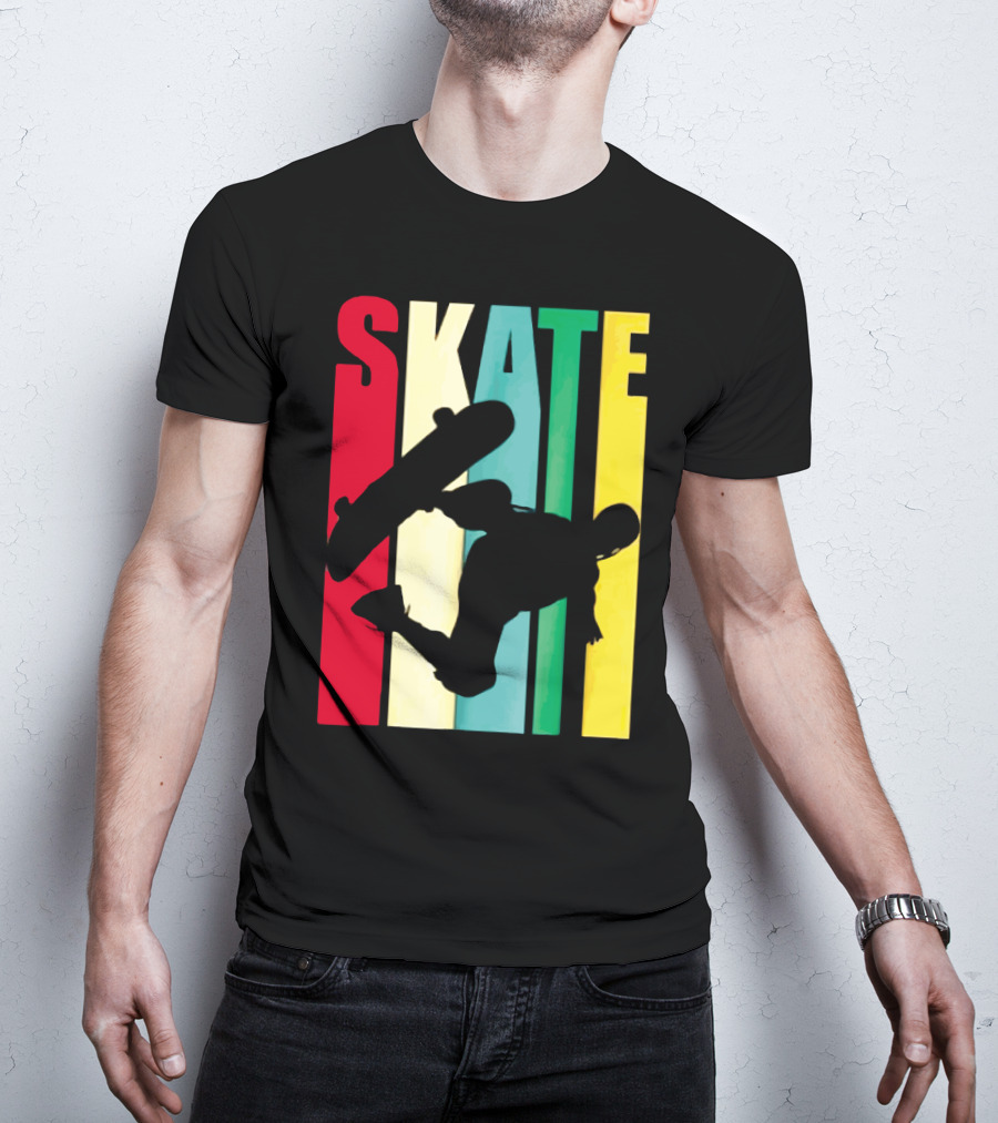 Skate Colorful Retro Vintage Skateboarding Silhouette T-Shirt