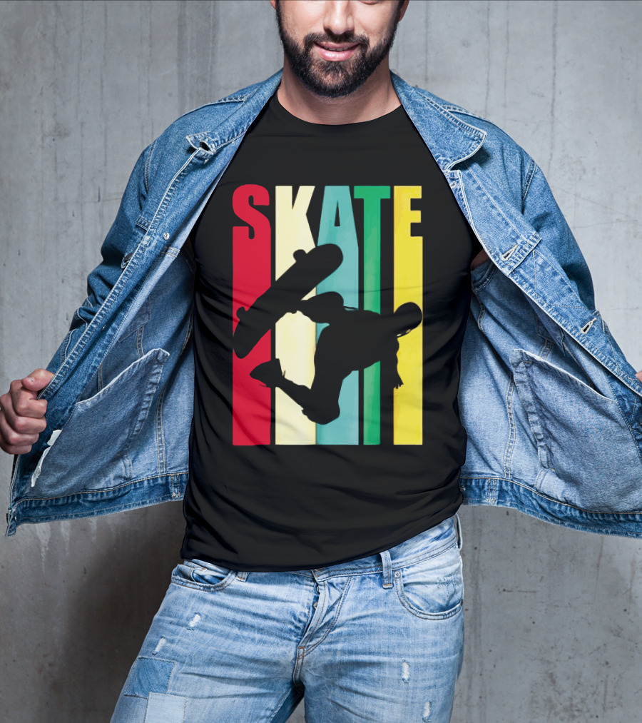 Skate Colorful Retro Vintage Skateboarding Silhouette T-Shirt