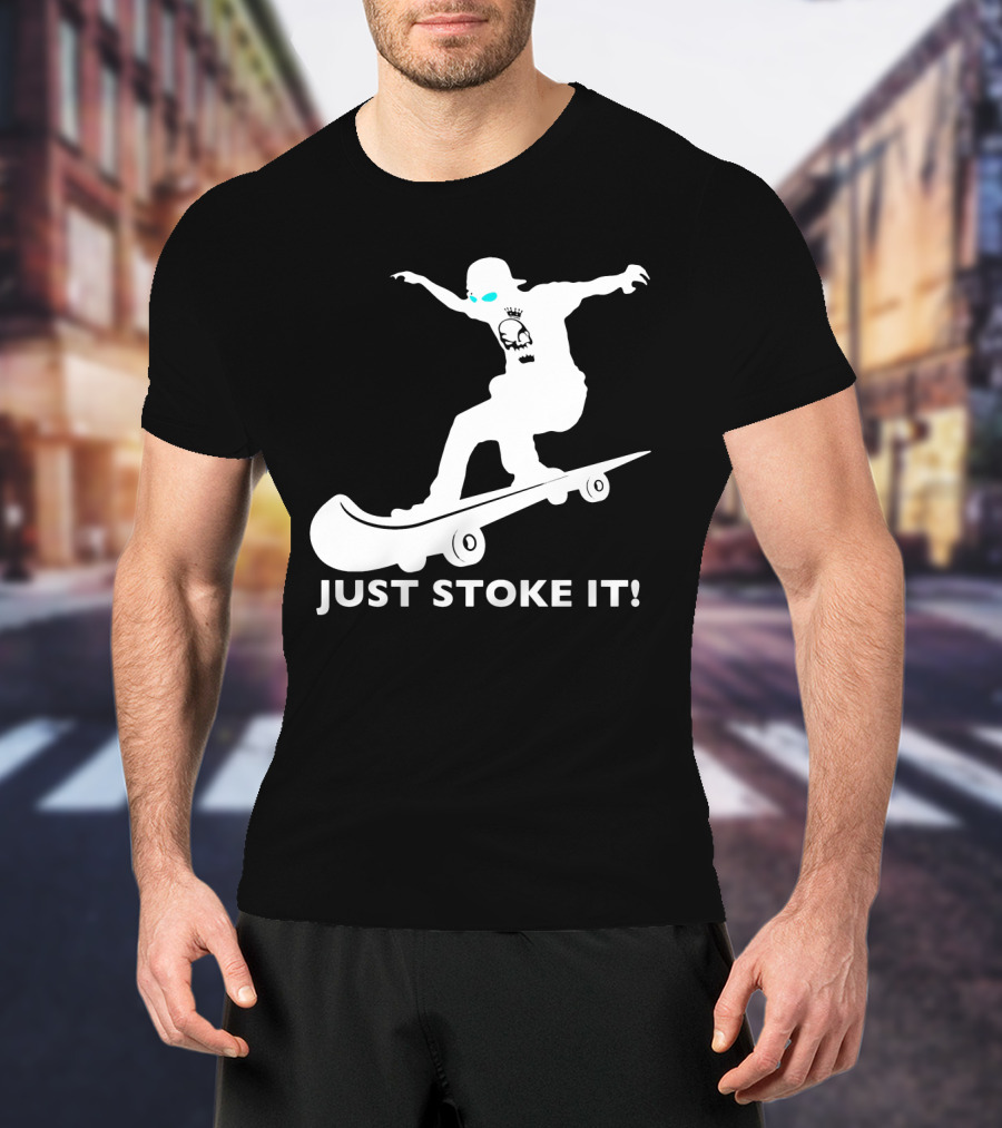JUST STOKE IT Skateboarding Silhouette Skull T-Shirt