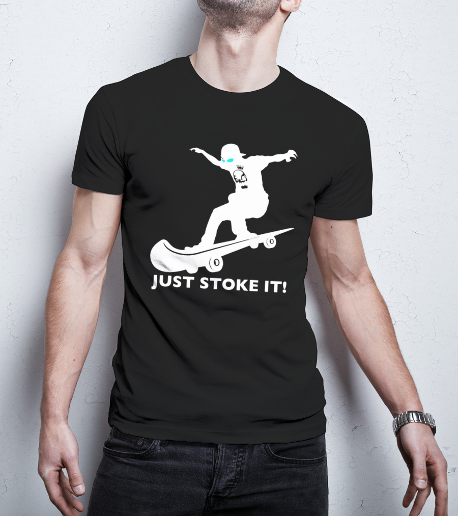 JUST STOKE IT Skateboarding Silhouette Skull T-Shirt