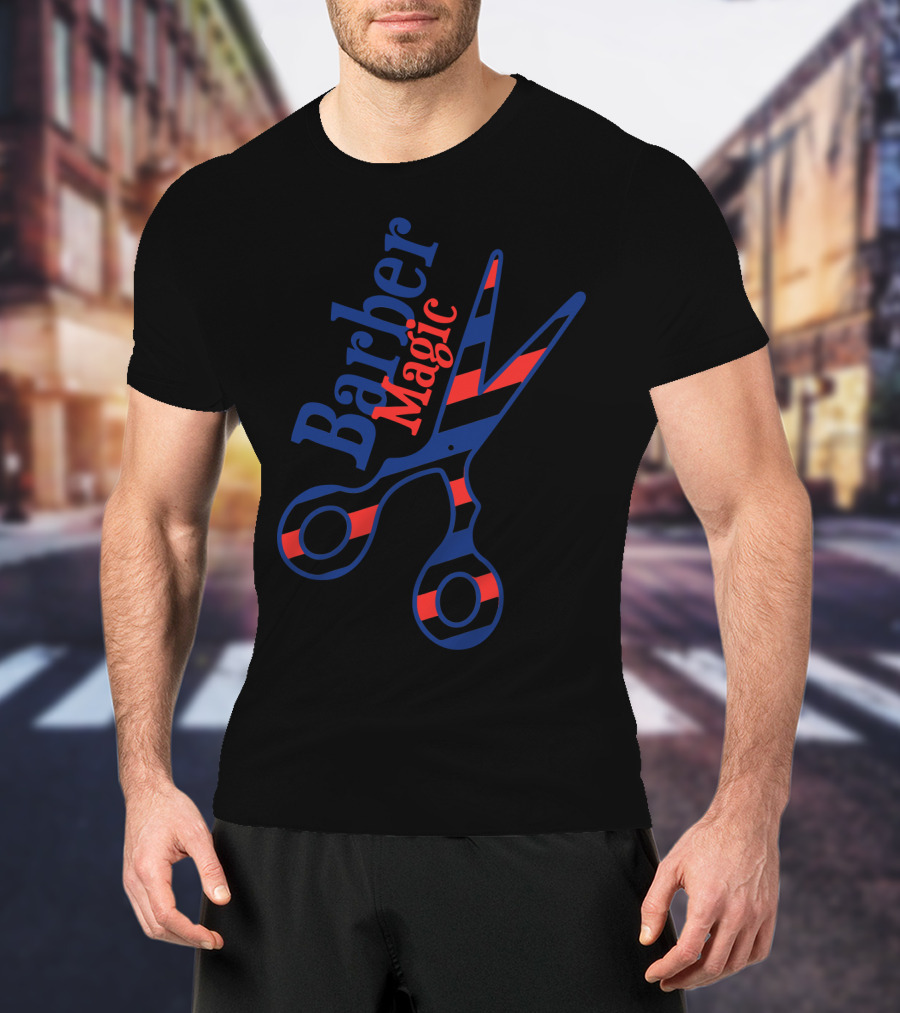 Barber Magic Red Blue Striped Scissors T-Shirt