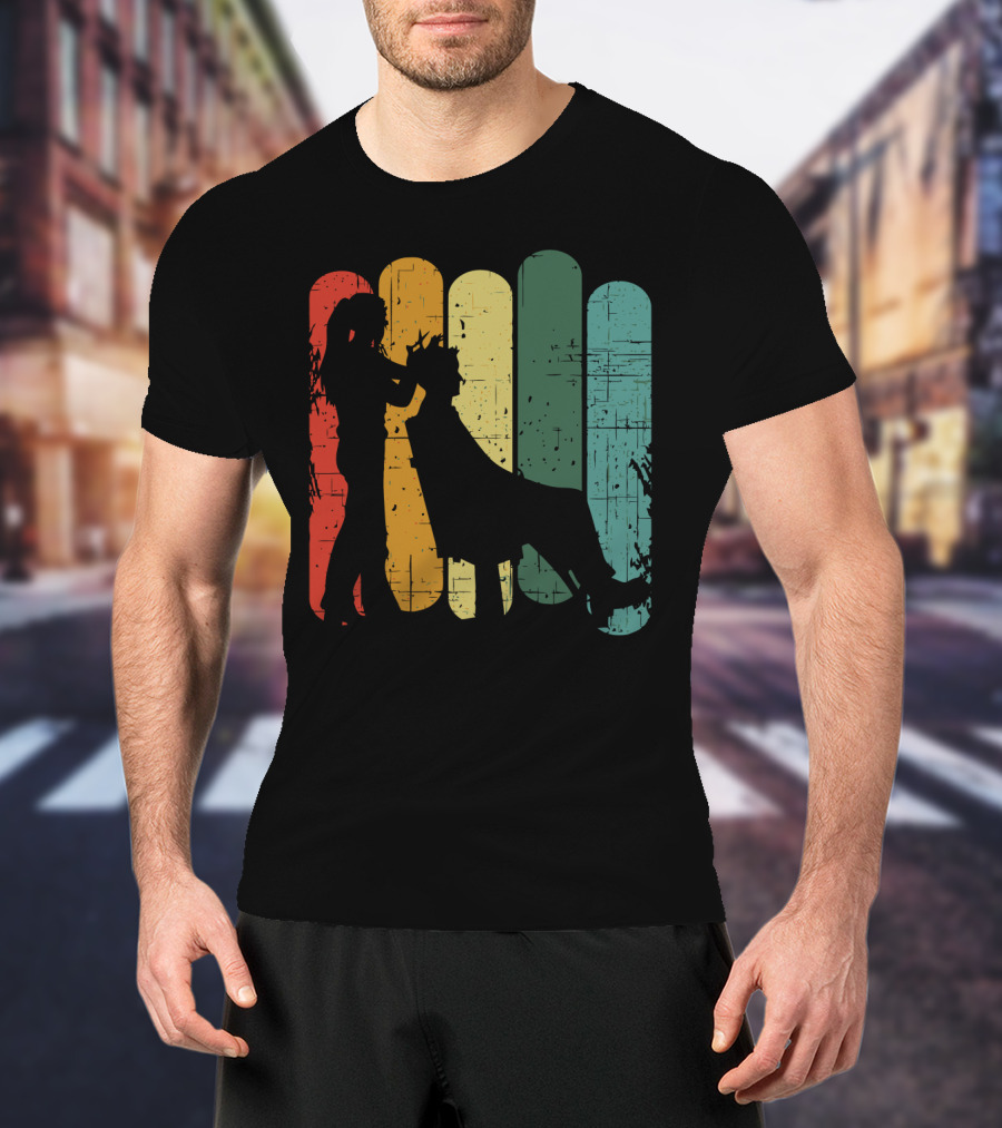 Vintage Retro Hair Stylist Silhouette On Multicolor Stripes T-Shirt