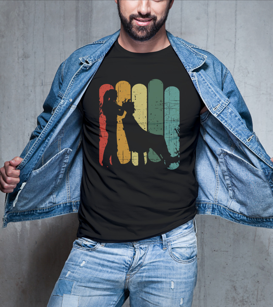 Vintage Retro Hair Stylist Silhouette On Multicolor Stripes T-Shirt