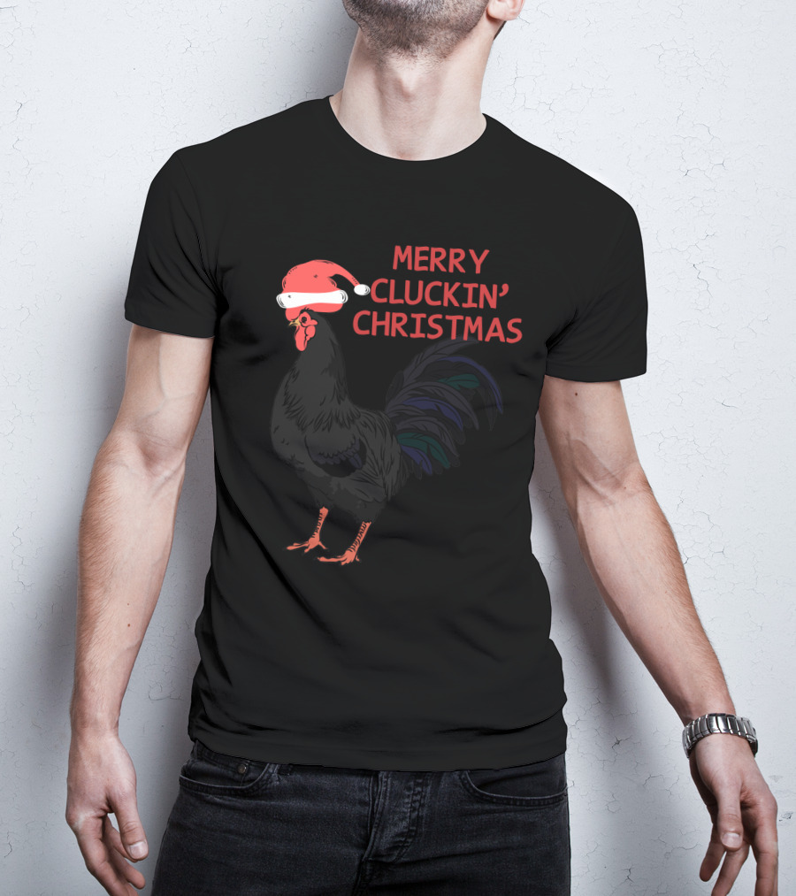 Merry Cluckin' Christmas Santa Hat Rooster T-Shirt