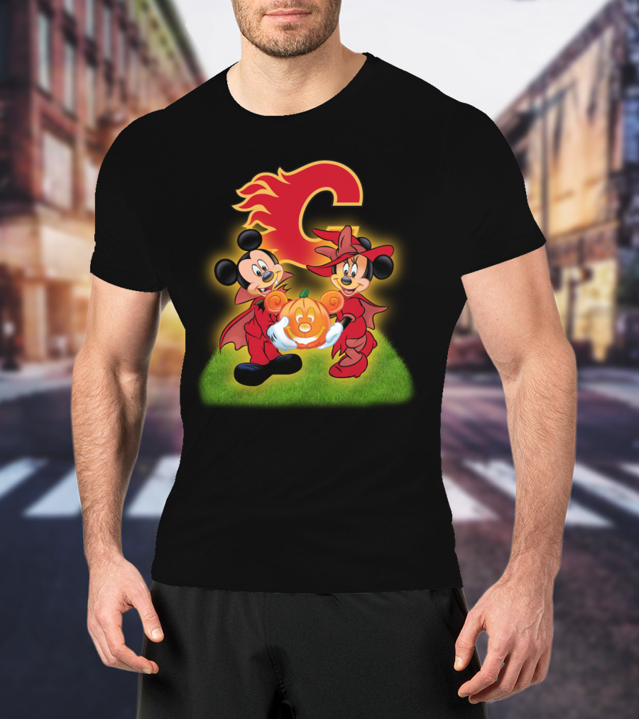 Calgary Flames Mickey And Minnie Halloween Pumpkin T-Shirt