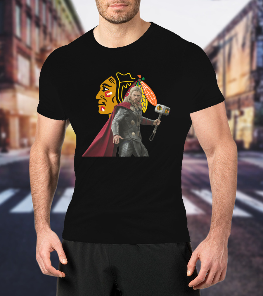 Chicago Blackhawks Thor Crossover With Hammer T-Shirt