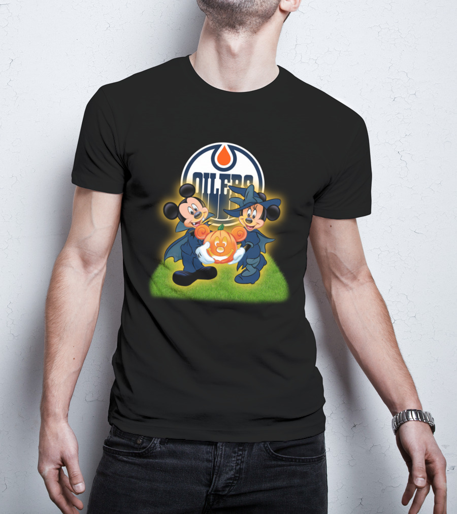 Edmonton Oilers Halloween Mickey And Friends Pumpkin T-Shirt