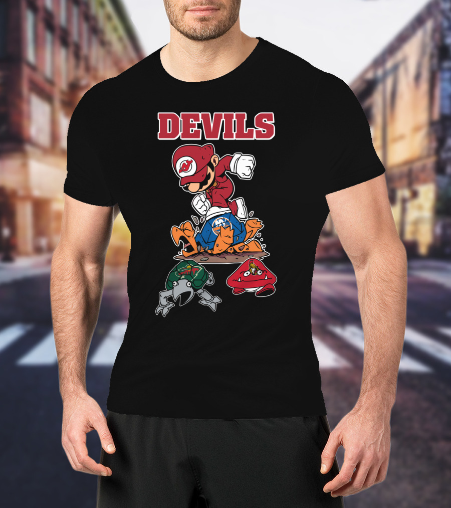 New Jersey Devils Mario Mashup With Rival Teams T-Shirt