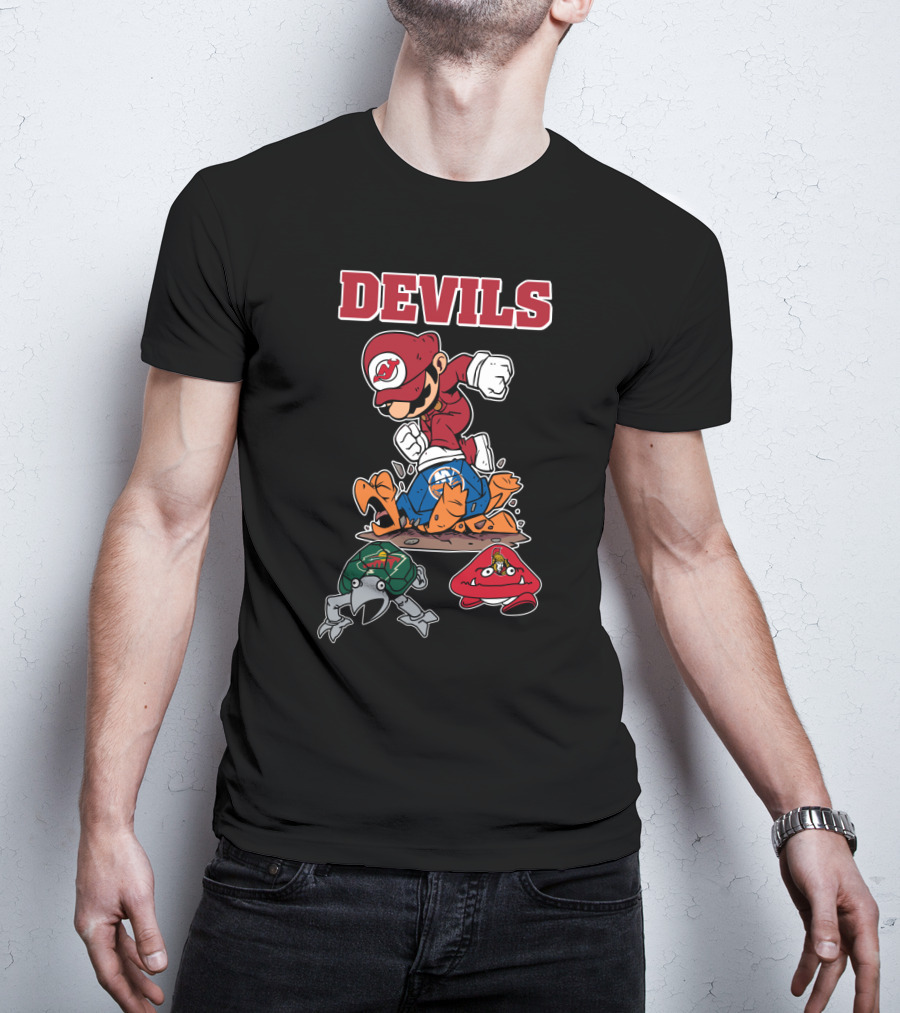 New Jersey Devils Mario Mashup With Rival Teams T-Shirt