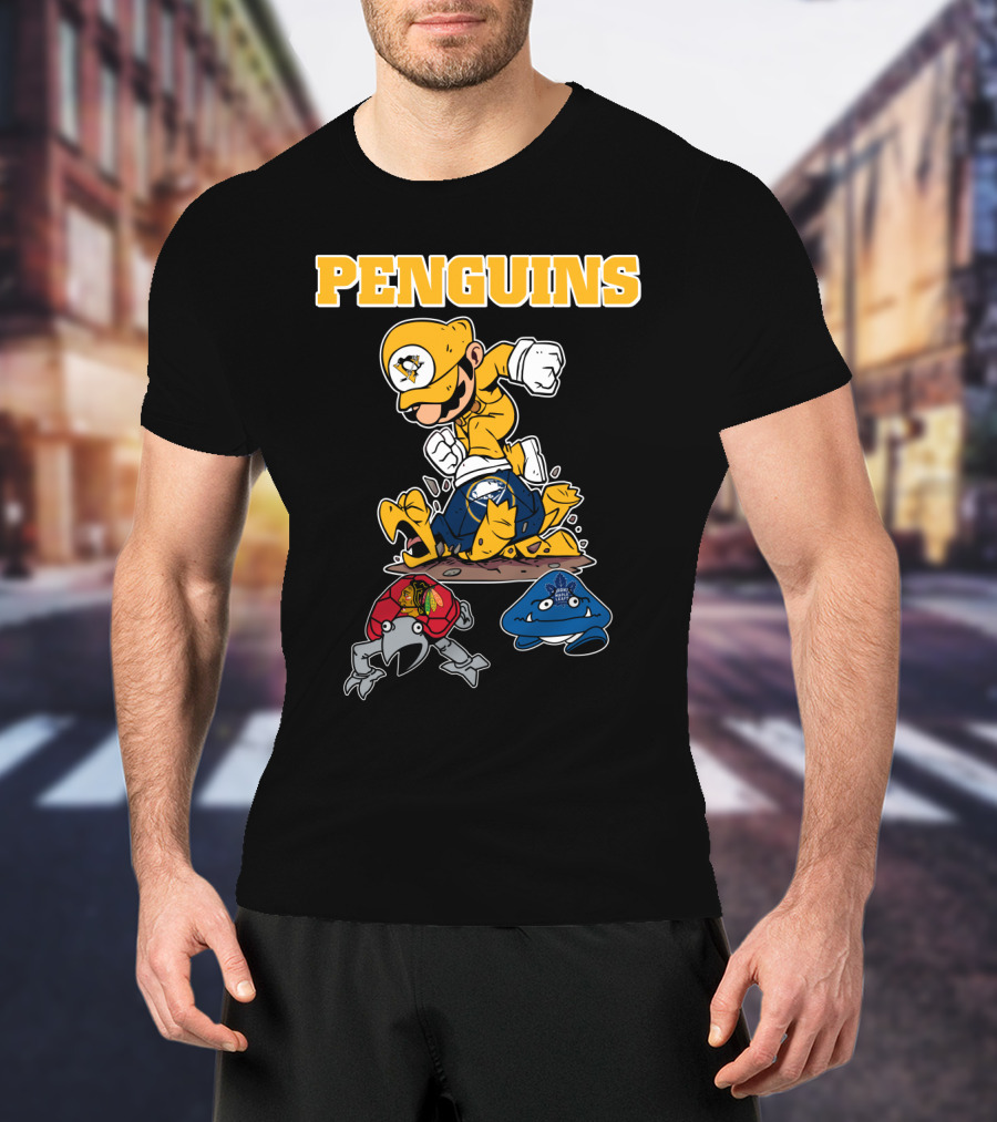 Penguins Gamer Style Nintendo Crossover With Hockey Team Elements T-Shirt