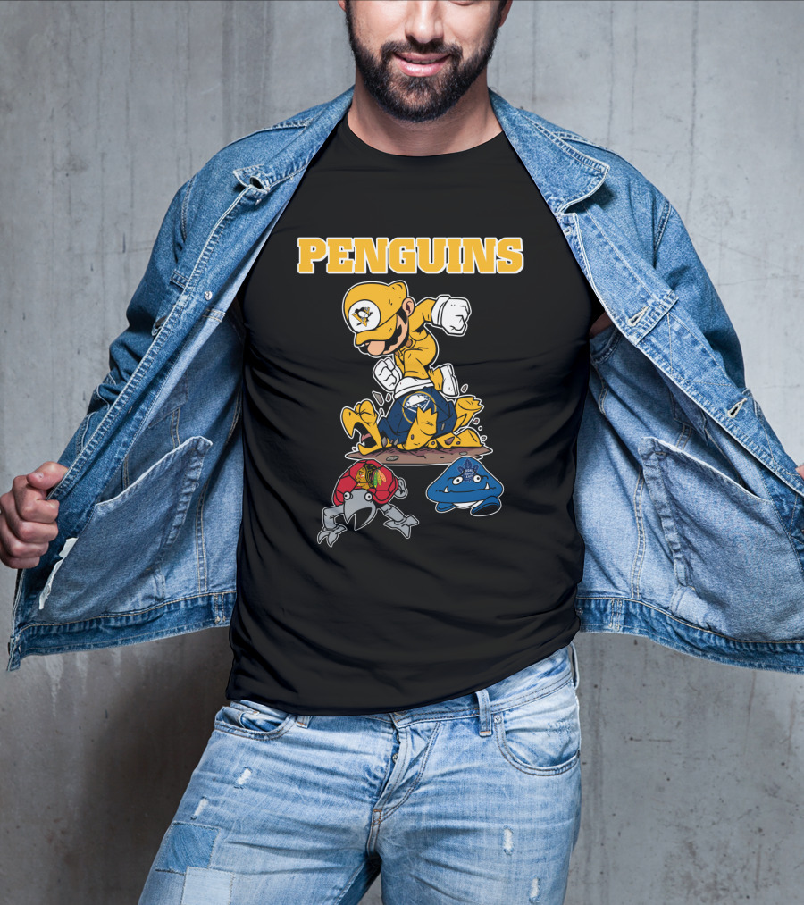 Penguins Gamer Style Nintendo Crossover With Hockey Team Elements T-Shirt