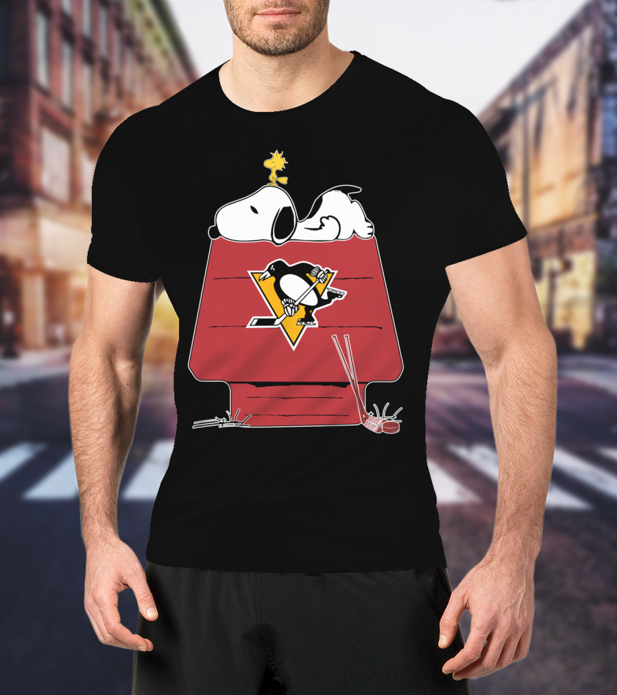 Snoopy Penguins Hockey House Featuring Woodstock And Penguins T-Shirt