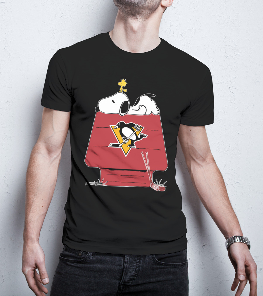 Snoopy Penguins Hockey House Featuring Woodstock And Penguins T-Shirt
