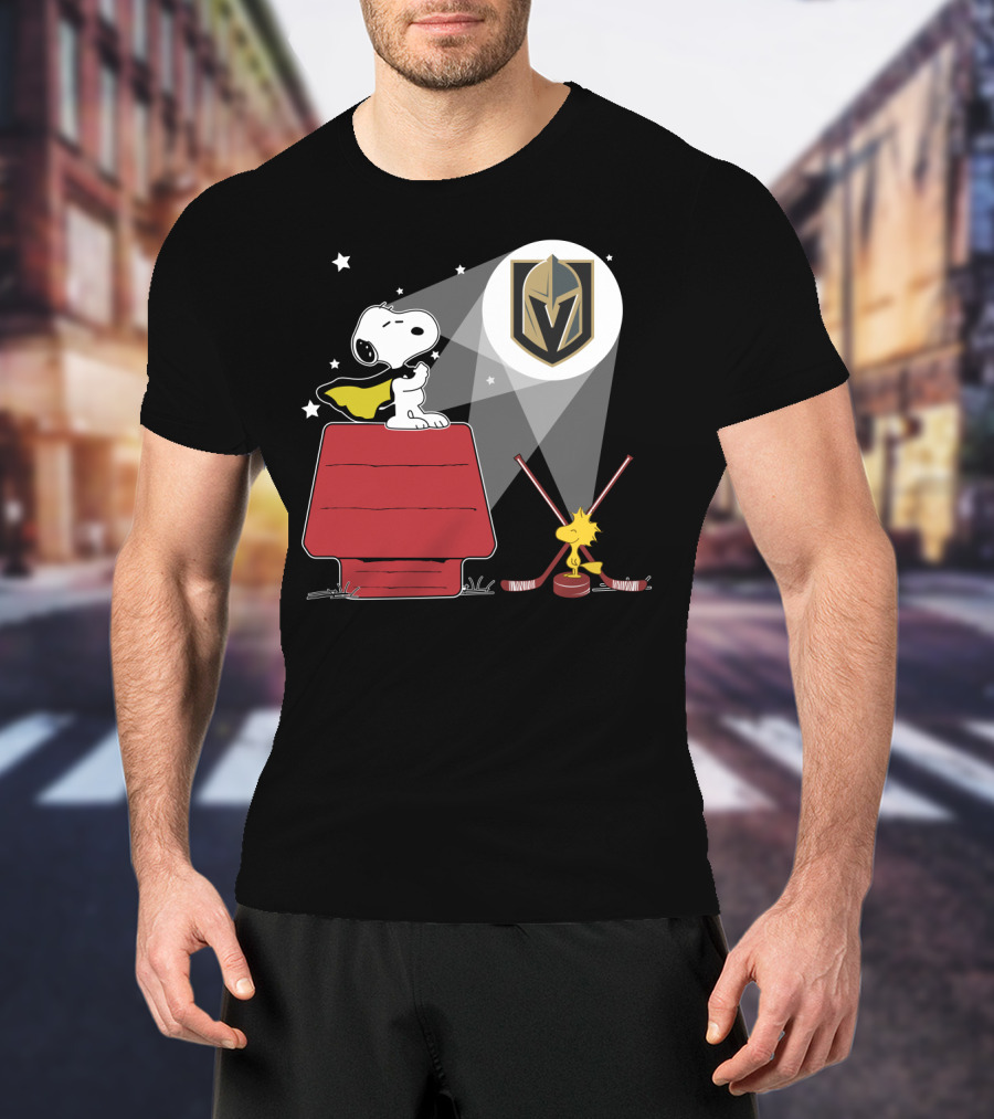 Snoopy And Woodstock With Vegas Golden Knights Logo Spotlight T-Shirt
