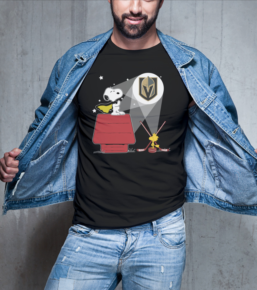 Snoopy And Woodstock With Vegas Golden Knights Logo Spotlight T-Shirt