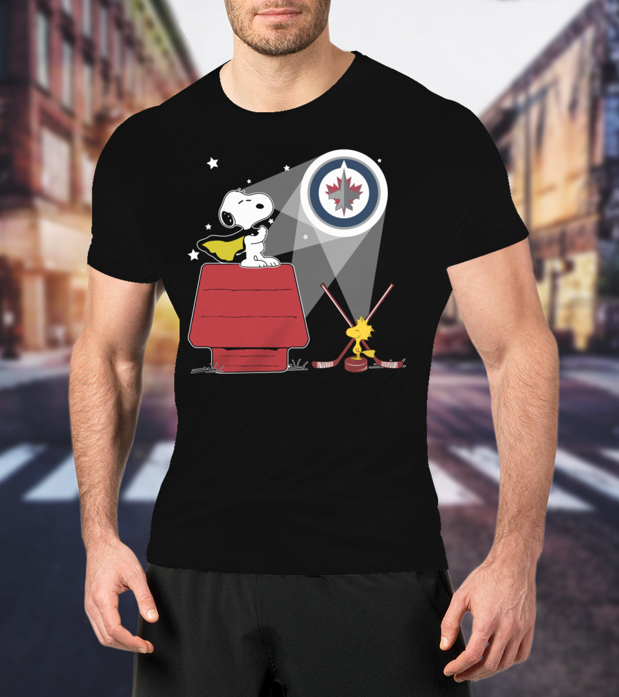 Winnipeg Jets Snoopy Woodstock Hockey Doghouse Spotlight T-Shirt