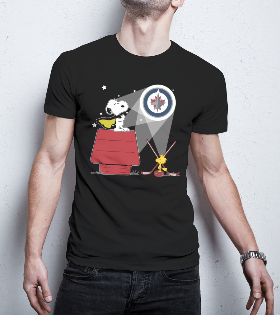 Winnipeg Jets Snoopy Woodstock Hockey Doghouse Spotlight T-Shirt
