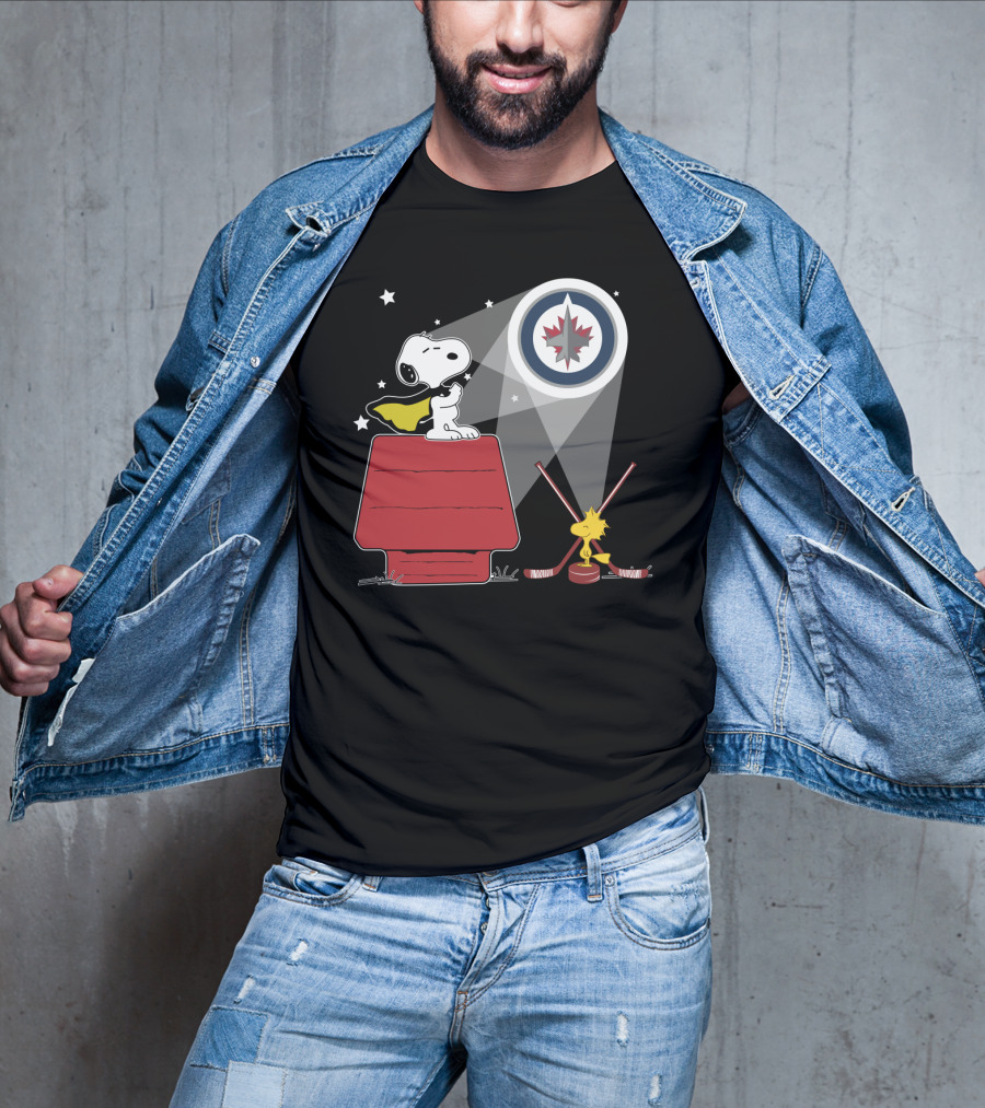 Winnipeg Jets Snoopy Woodstock Hockey Doghouse Spotlight T-Shirt