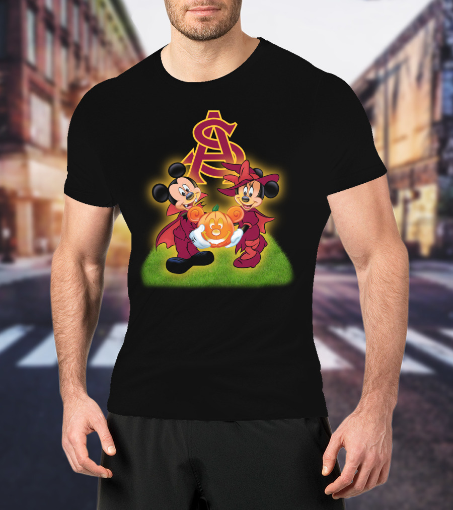 Arizona State Sun Devils Halloween With Mickey And Minnie Pumpkin Magic T-Shirt