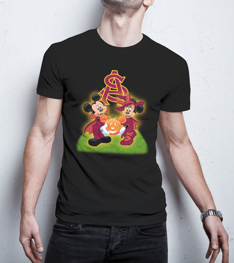 Arizona State Sun Devils Halloween With Mickey And Minnie Pumpkin Magic T-Shirt