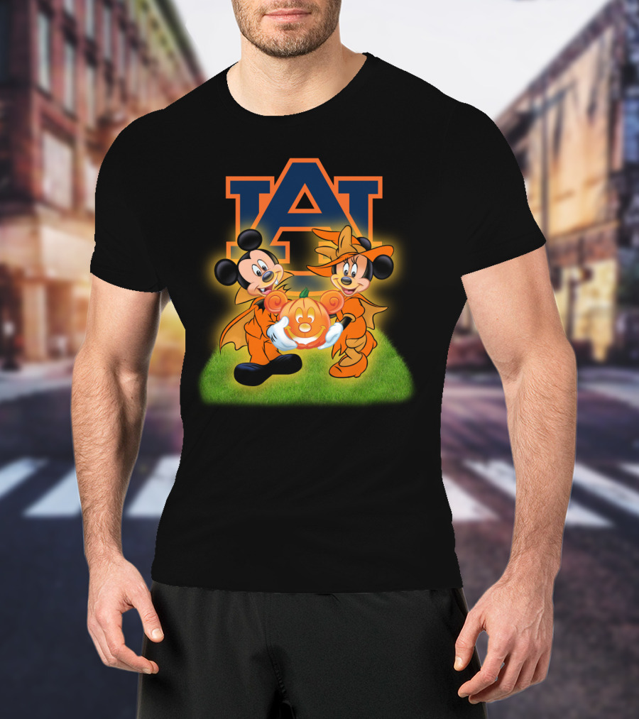 Auburn Football Halloween Mickey And Minnie Pumpkin T-Shirt