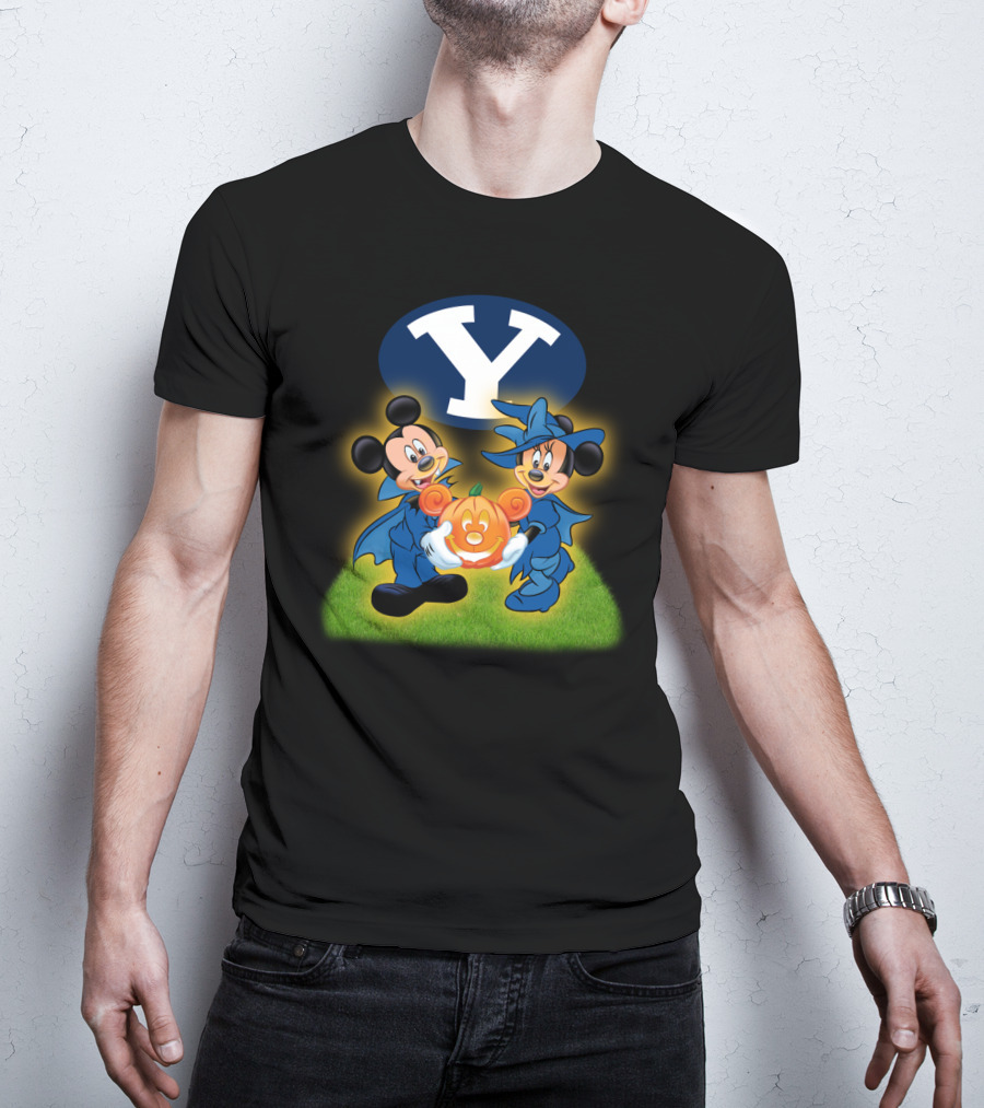 Byu Football Halloween Mickey Minnie Pumpkin T-Shirt