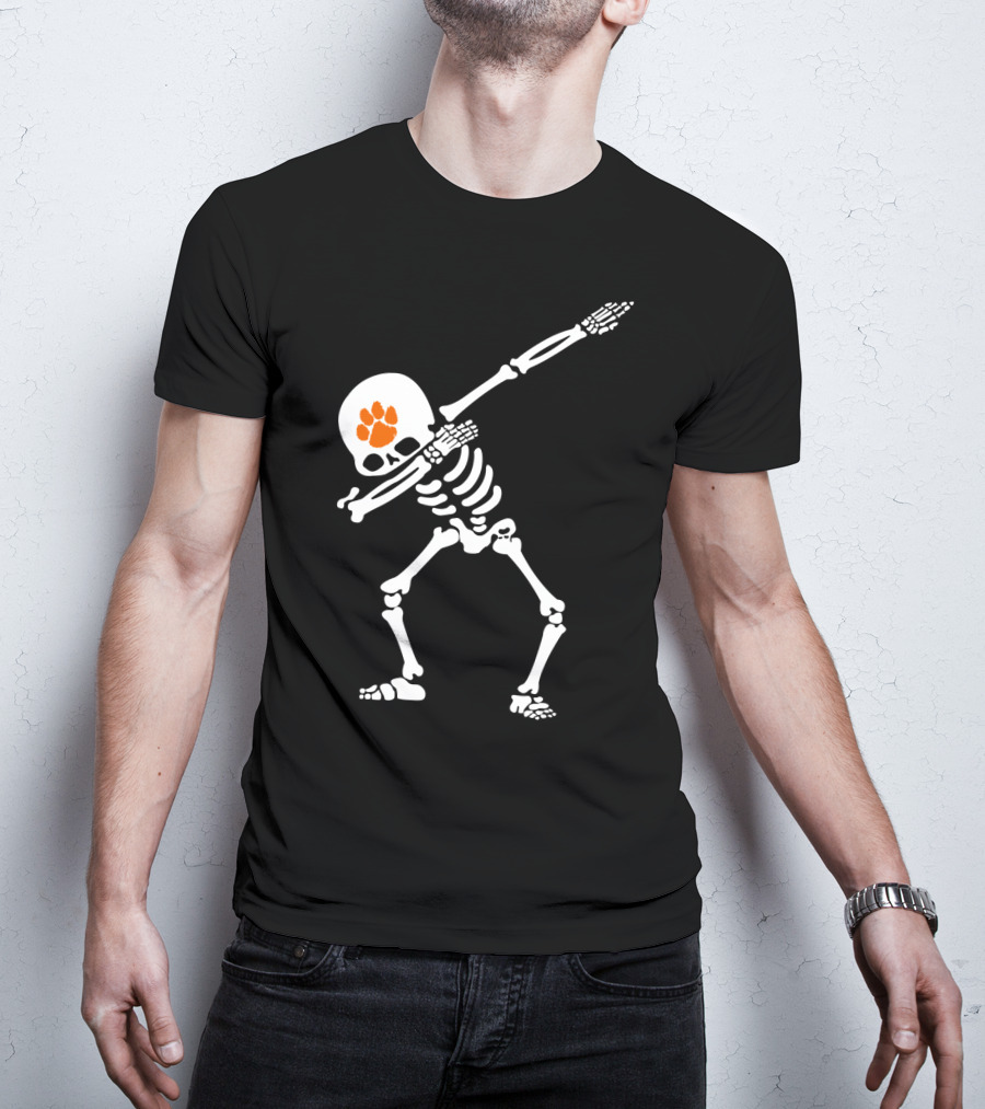 Clemson Tigers Football Skeleton Dabbing With Paw Prints T-Shirt
