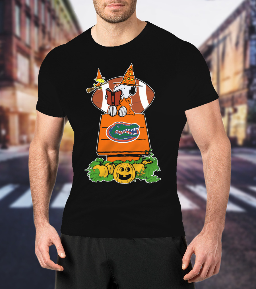 Florida Gators Halloween Football Peanuts Snoopy Woodstock Pumpkins T-Shirt