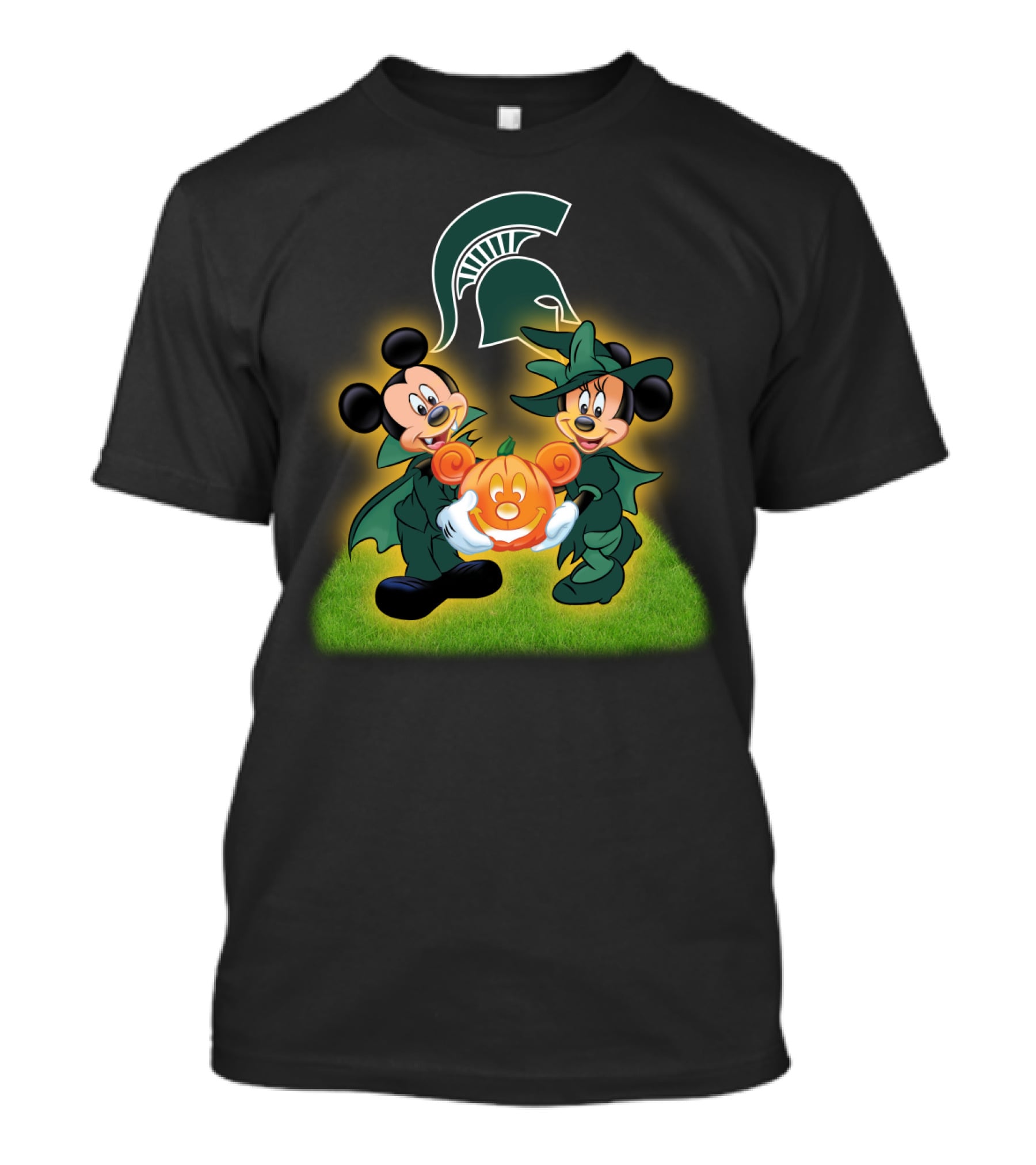 Halloween MSU Football Mickey Minnie Pumpkin Michigan Spartans T-Shirt