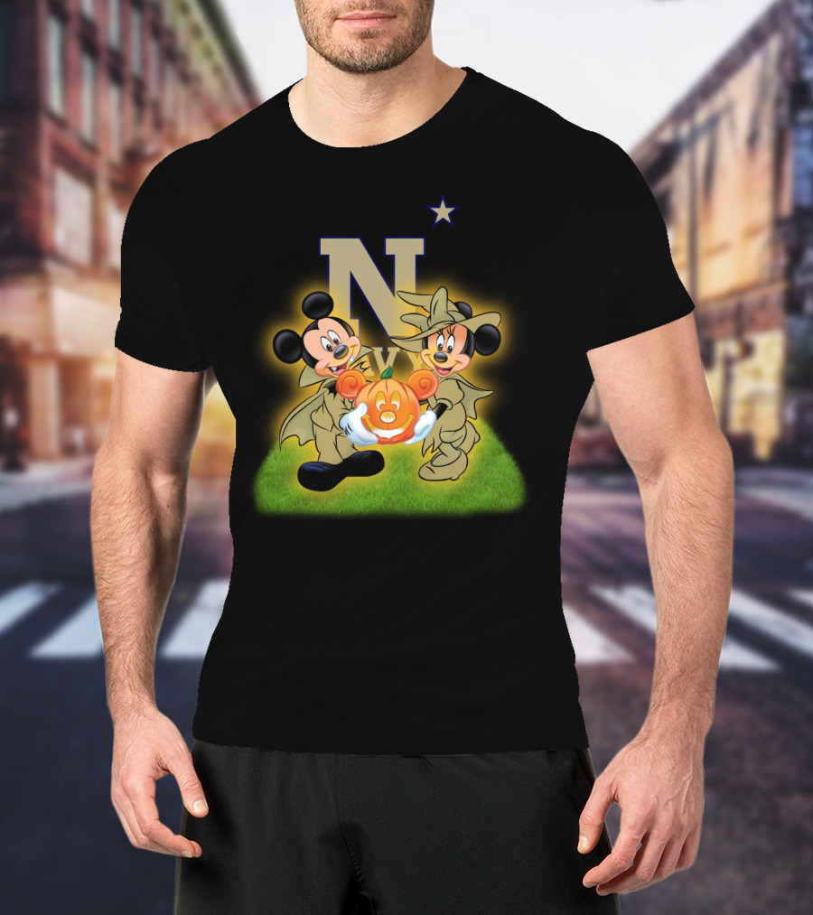 Navy Halloween Mickey Pumpkin Cartoon Star T-Shirt