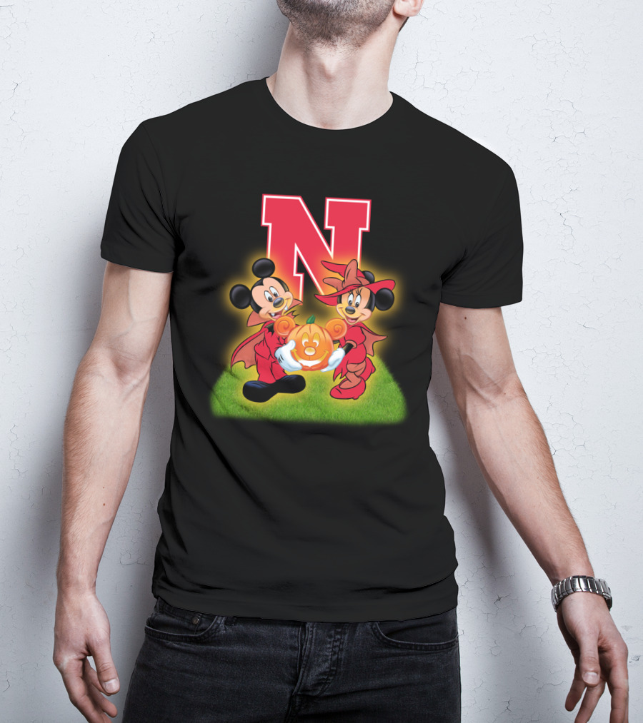 Halloween Nebraska Cornhuskers Football Mickey Minnie Pumpkin T-Shirt