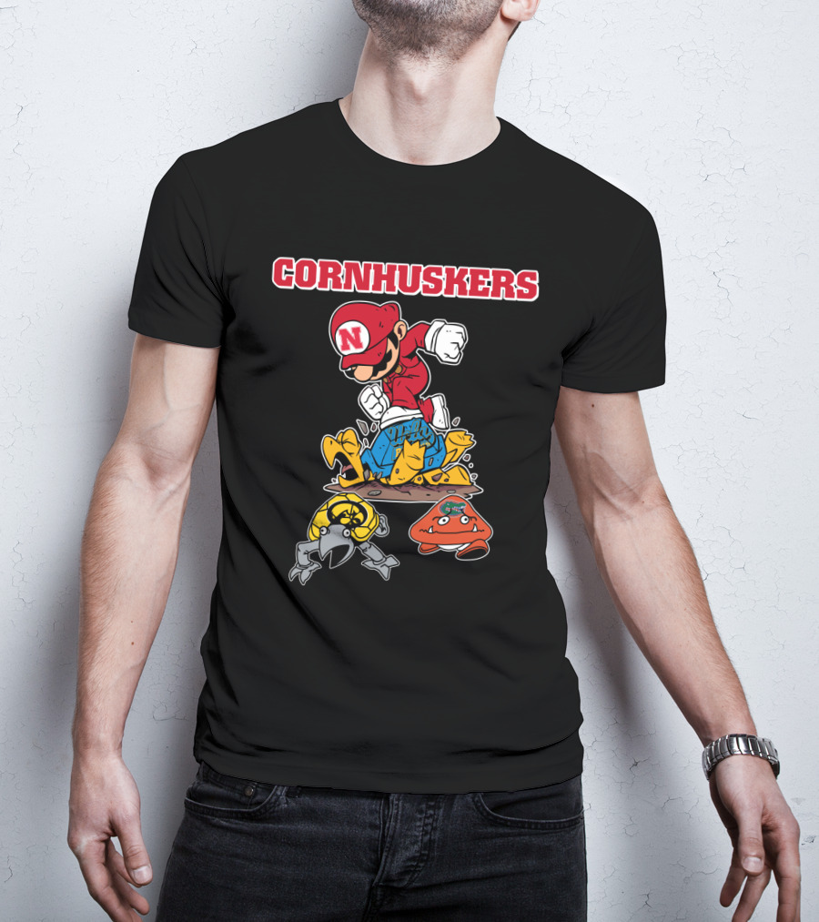 Nebraska Cornhuskers Football Super Mario Style Victory Over Opponents T-Shirt