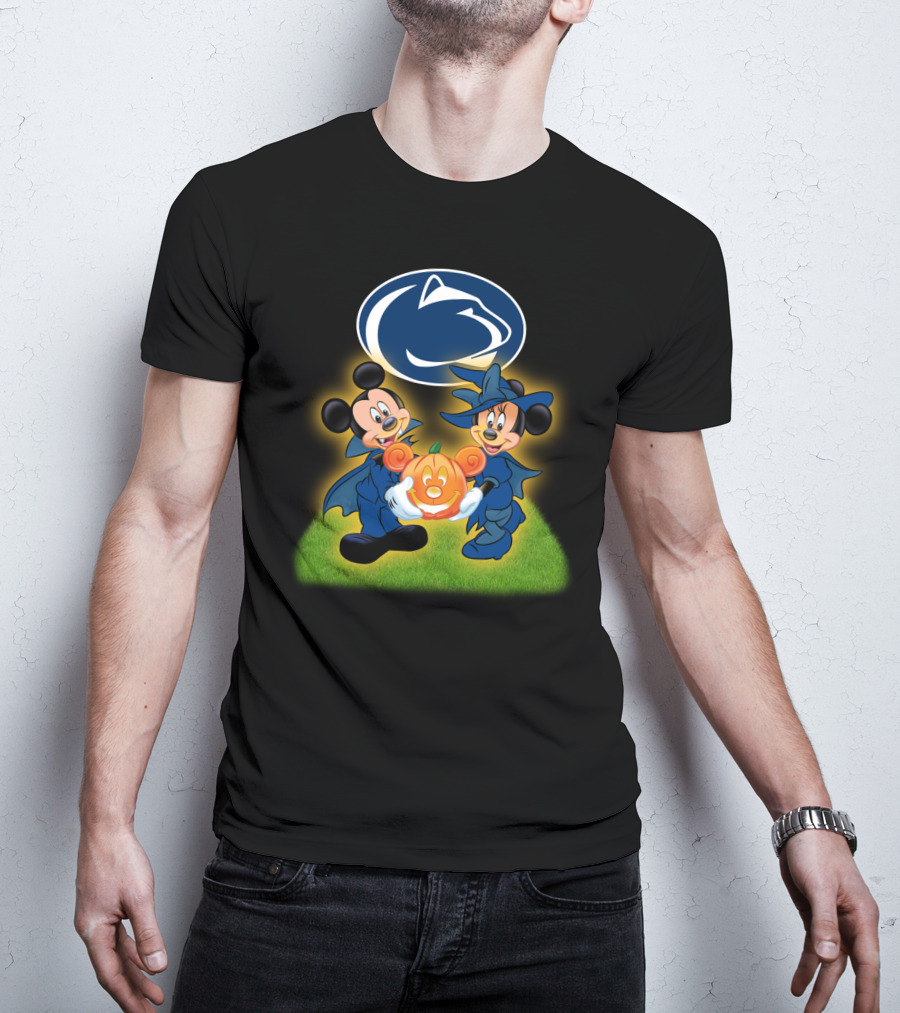 Penn State Nittany Lions Halloween With Mickey And Minnie Mouse Pumpkin T-Shirt