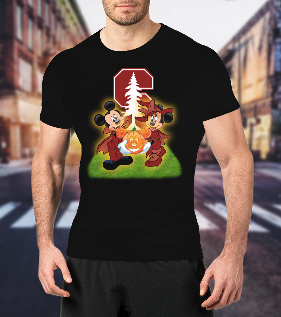 Stanford Football Halloween Mickey And Minnie With Pumpkin T-Shirt