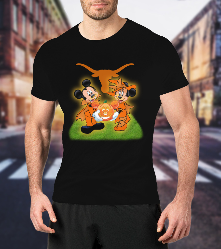 Halloween Texas Longhorns Mickey And Minnie Pumpkin Duo T-Shirt