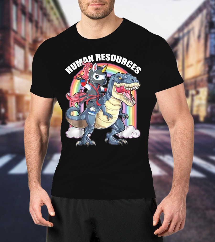 Unicorn Ninja Riding T-Rex With Rainbow T-Shirt