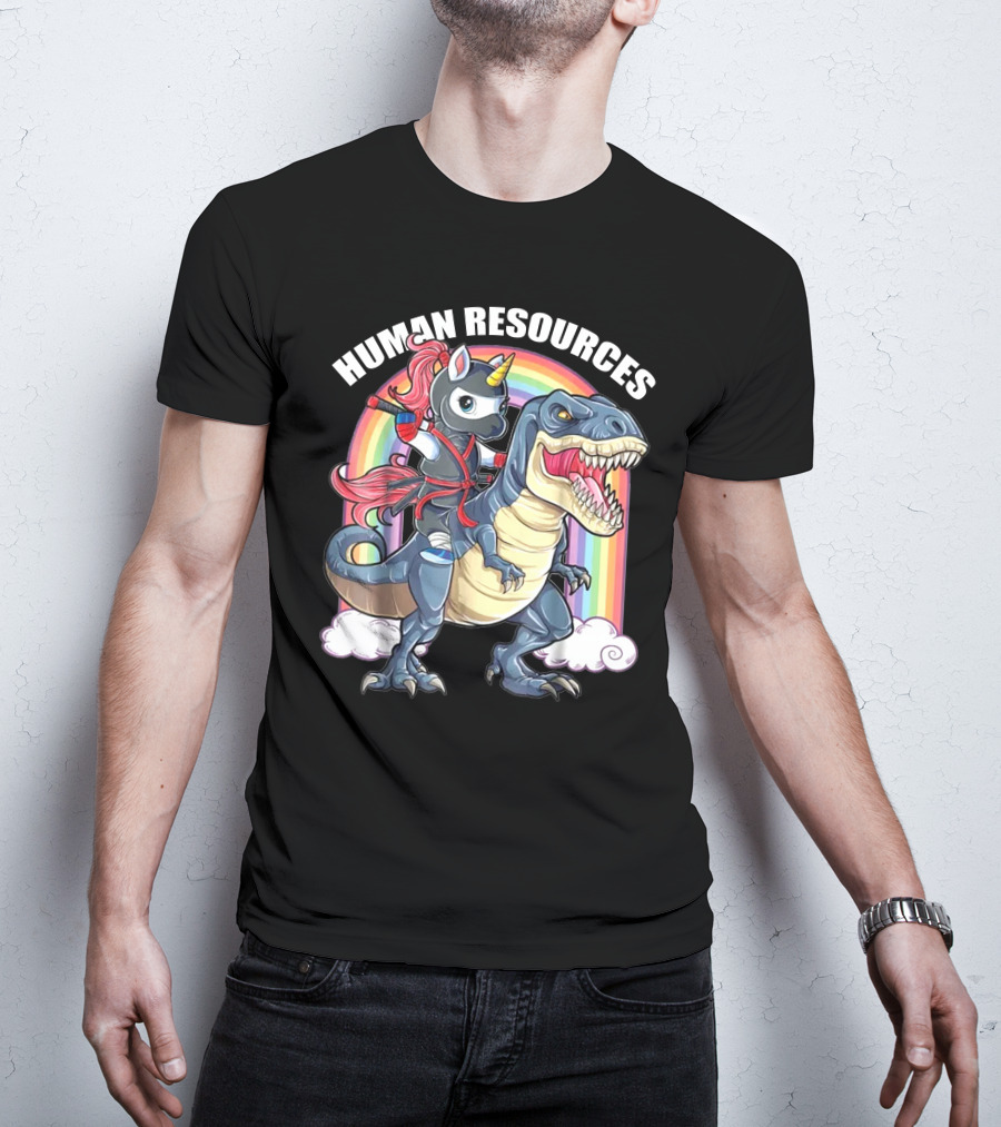Unicorn Ninja Riding T-Rex With Rainbow T-Shirt