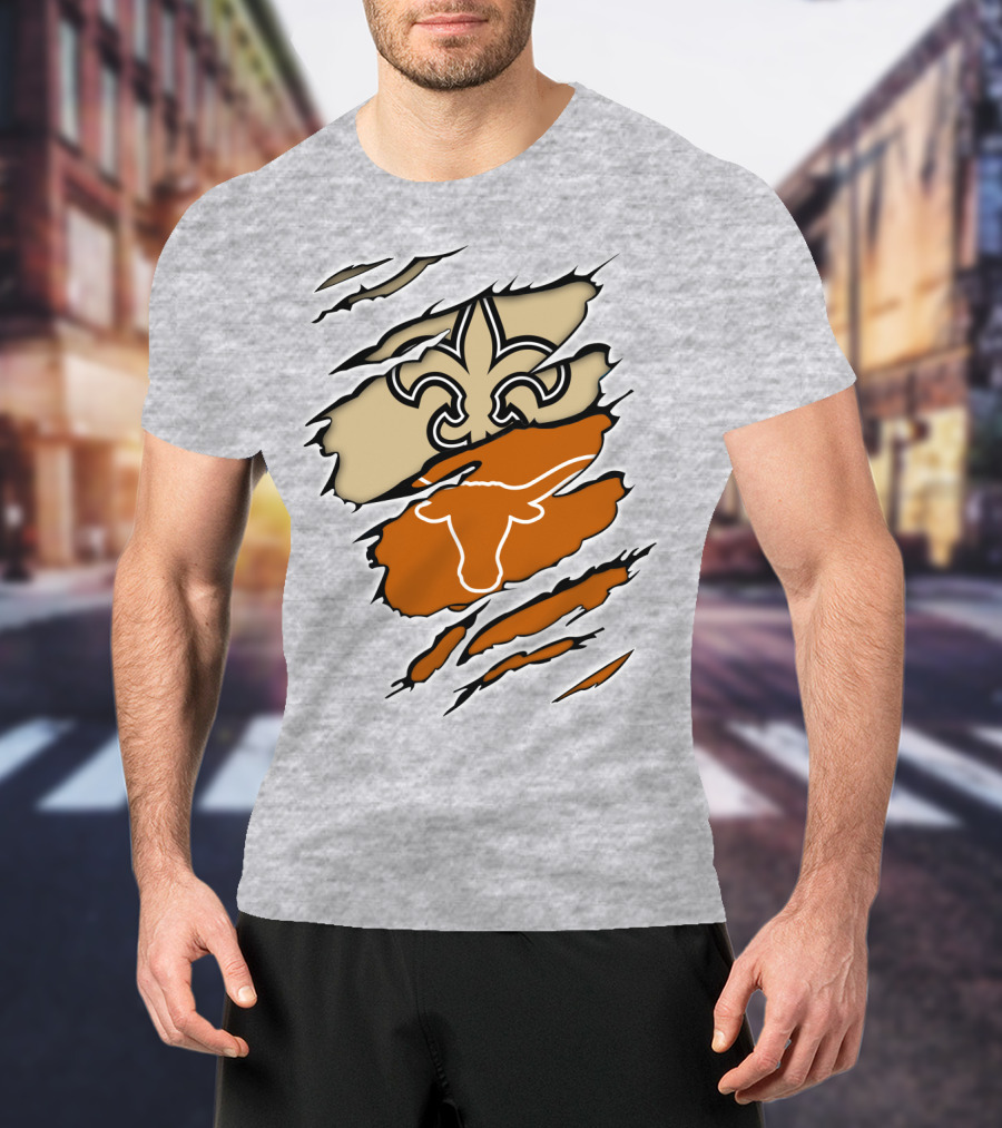 Saints Fleur-de-Lis Longhorns Logo Combination T-Shirt