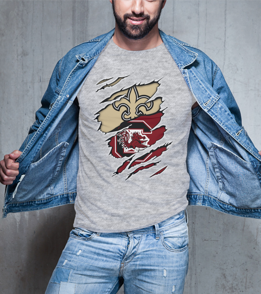 New Orleans Saints And South Carolina Gamecocks Logo Fusion T-Shirt