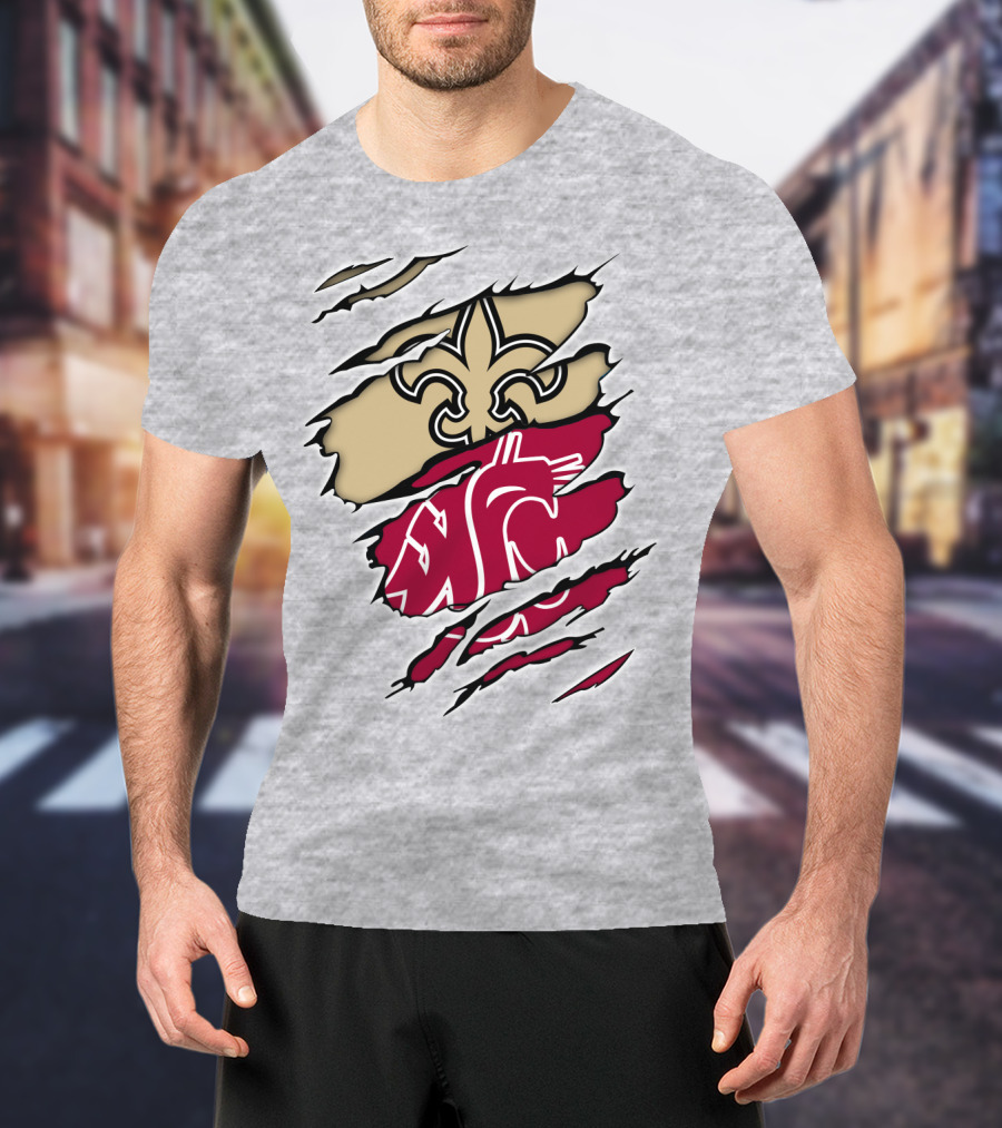 New Orleans Saints Washington State Cougars Fleur-de-Lis Logo Fusion T-Shirt