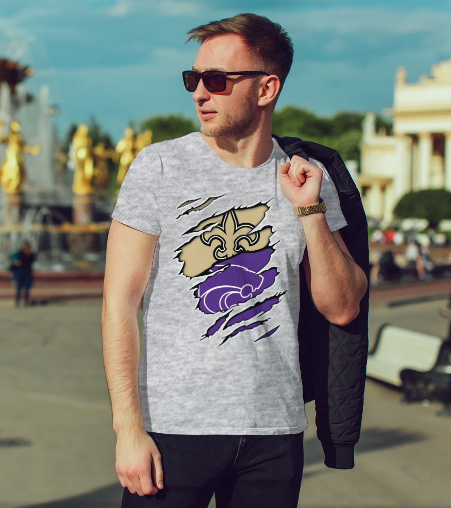 Kansas State Wildcats New Orleans Saints Fleur-de-lis Combination T-Shirt